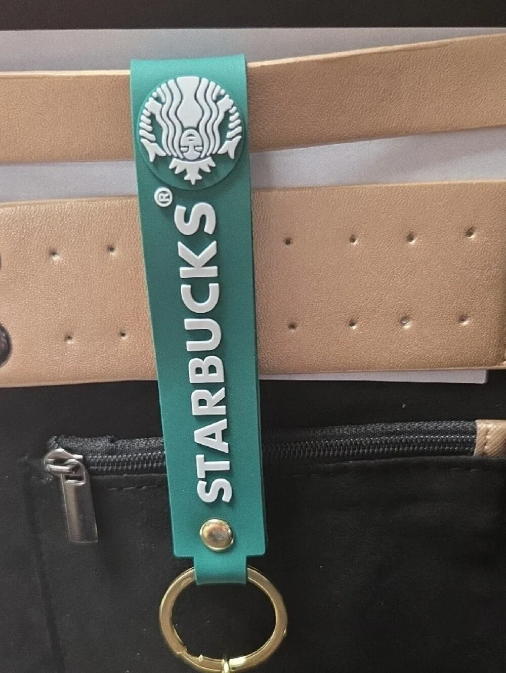 Starbucks Teal Silicone Strap Keychain with Gold Hardware and Frappuccino Charm